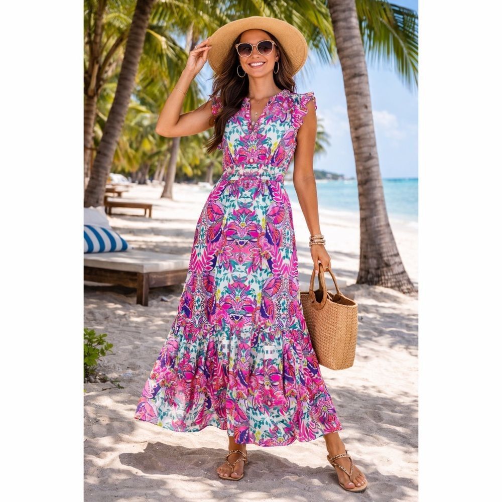 NWT Lilly Pulitzer Adriann Flutter Sleeve Maxi Dress Size Medium - Picture 2 of 15
